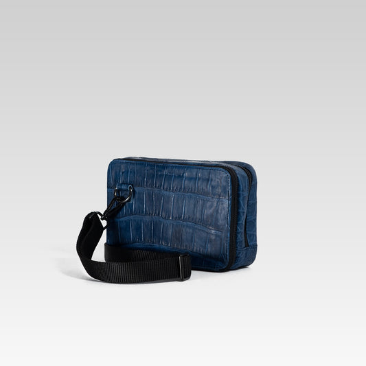 Bandolera César piel cocodrilo genuino azul